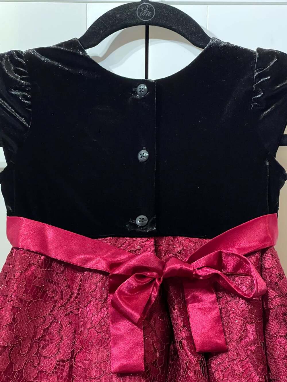 Jona Michelle Holiday Dress Size 4T Red Black Velvet Lace Bow Party - Picture 3 of 8